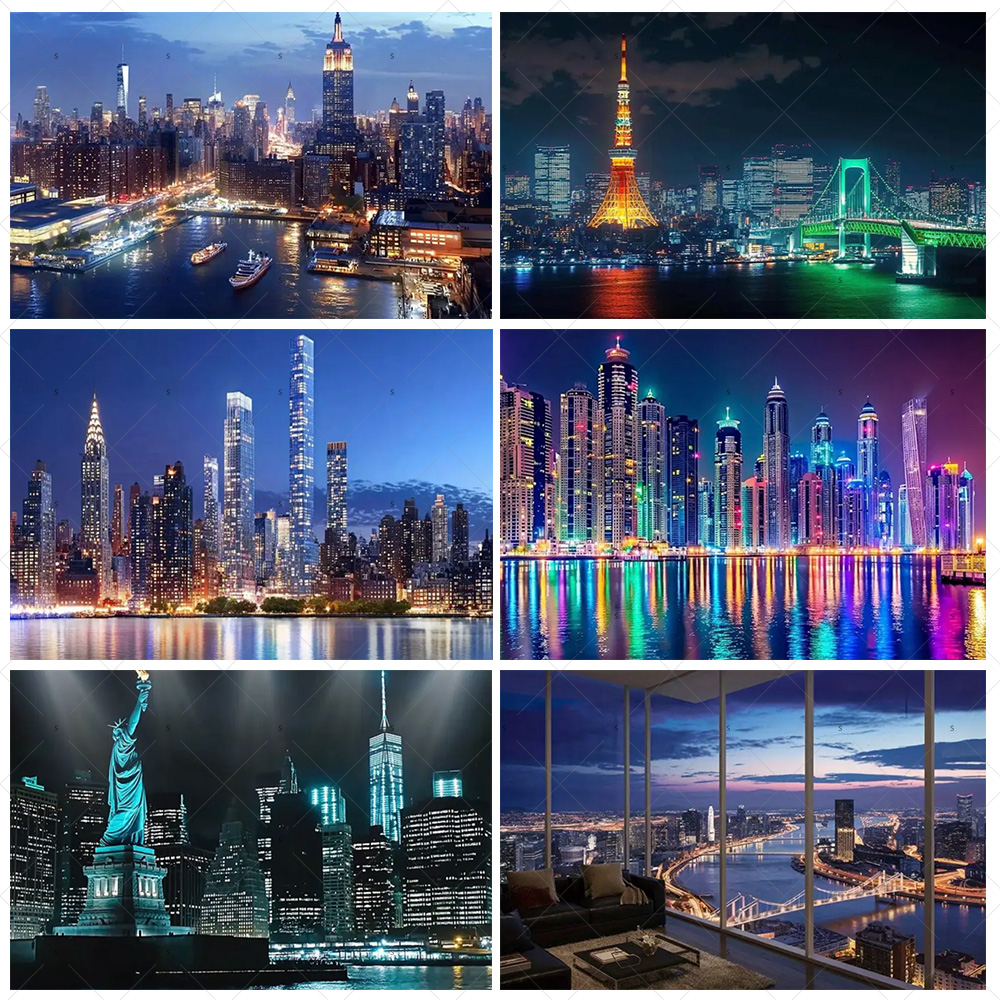Photography New York - Night View High-Rise Building Background Banner